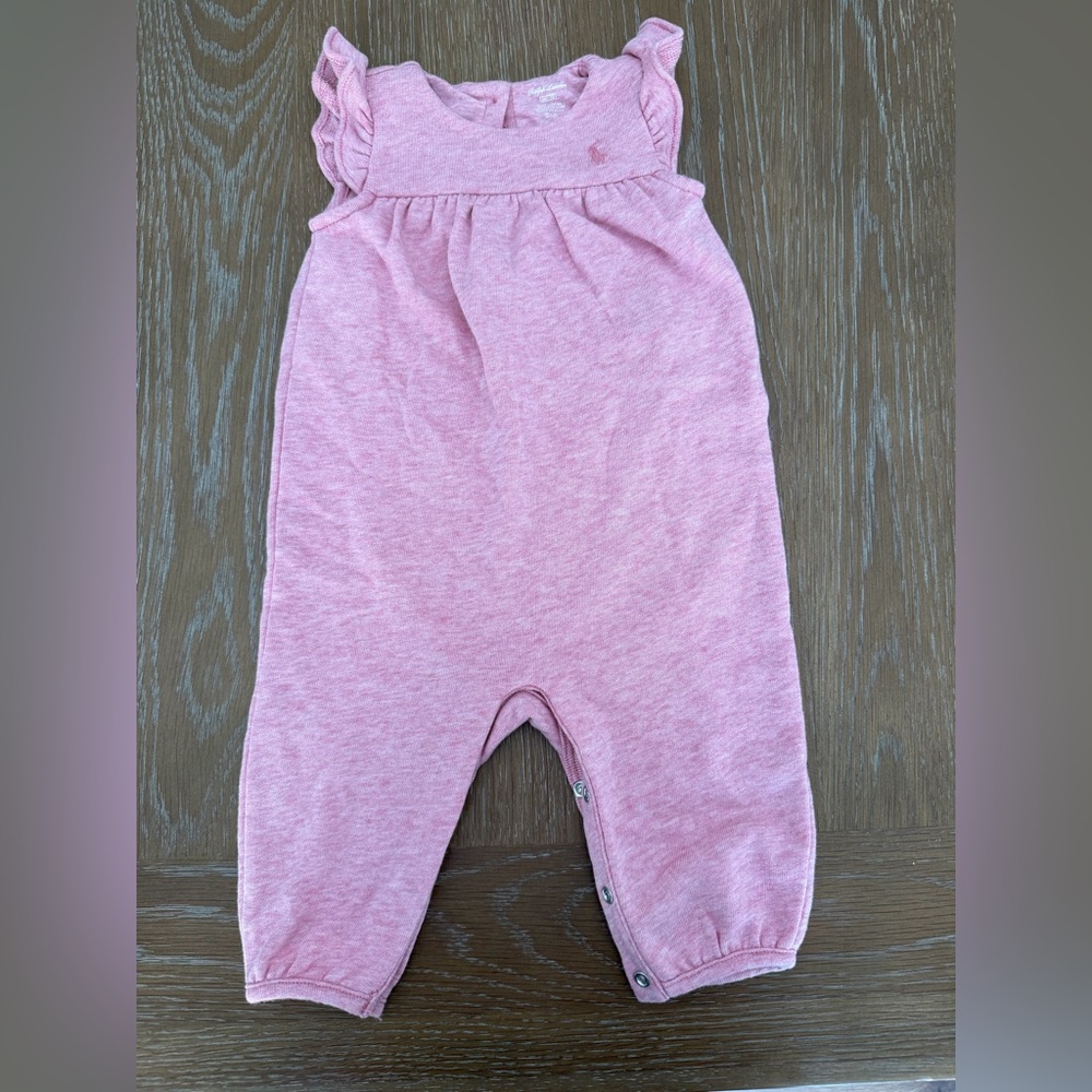 Ralph Lauren Baby Girls Flutter-Sleeve Terry Overall in pink